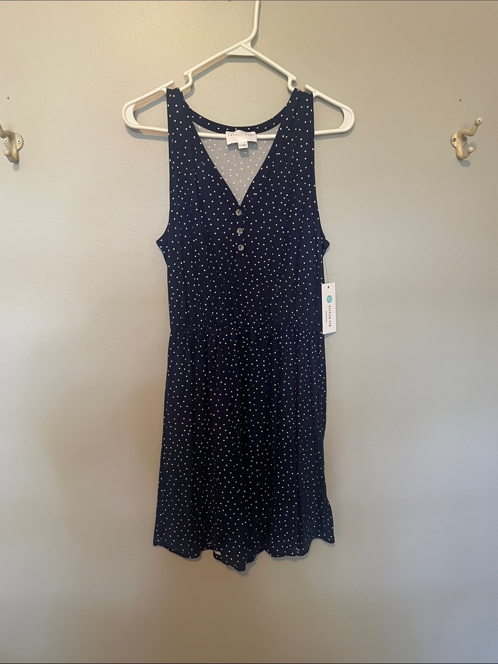 French Grey Navy Blue Polka Dot Midi Dress